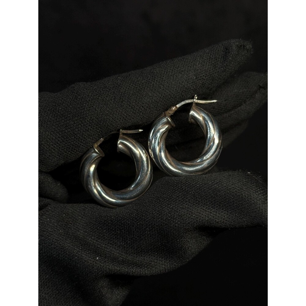 Sterling Silver Twisted Hoop Earrings Italian